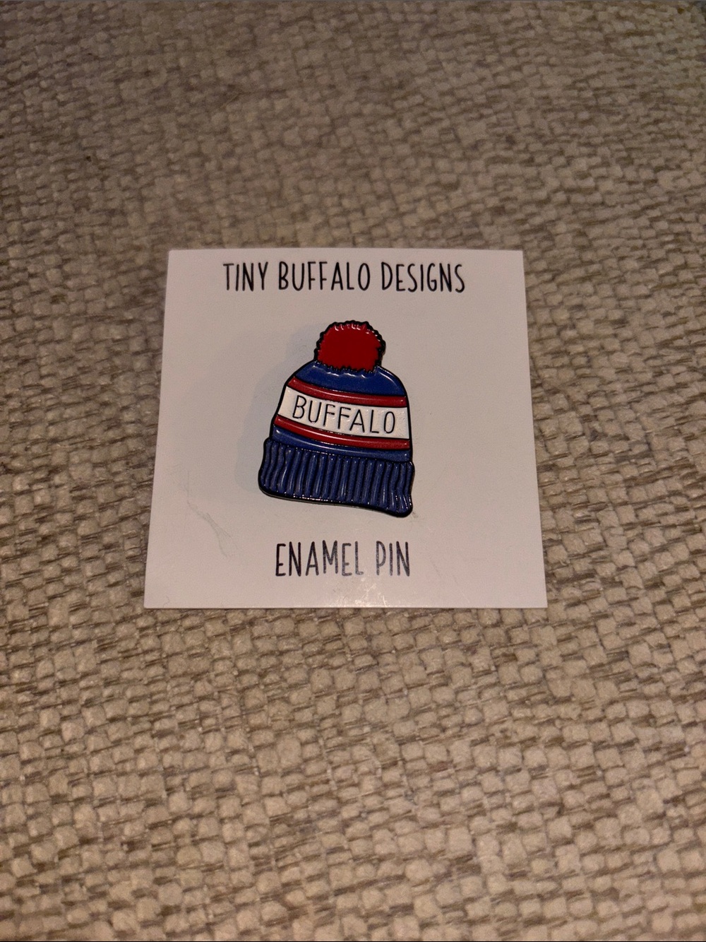 Tiny Buffalo Designs 'Buffalo' Enamel Pin - Red, White & Blue Beanie